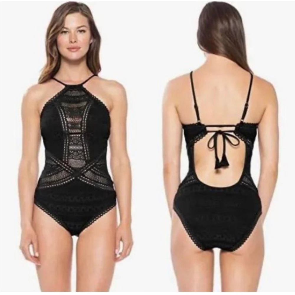 Becca Knit one piece lace, crochet swim suit, small imperfection shown in photo.